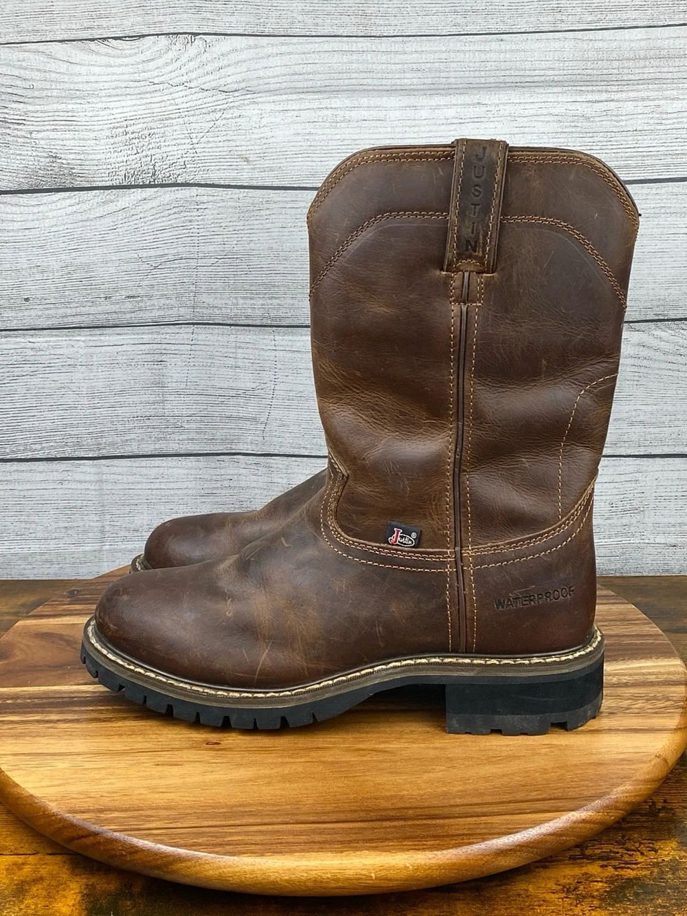 Justin Worker II Rugged Round Toe Wellington Waterproof Work Boot Men’s Size 9 D